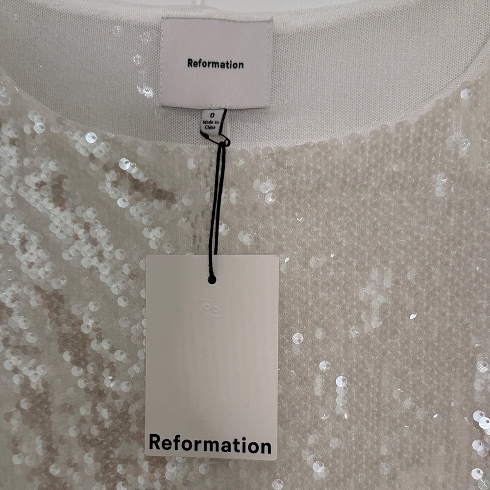 Reformation Ivory Sequin Fringe Midi Dress - Picture 7 of 15